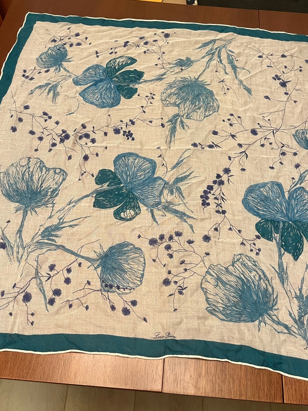 Loro Piana Teal and Purple Floral Silk-Blend Scarf on Ivory